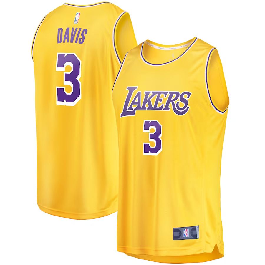Men Los Angeles Lakers 3 Anthony Davis Fanatics Branded Gold Fast Break Replica Player NBA Jersey